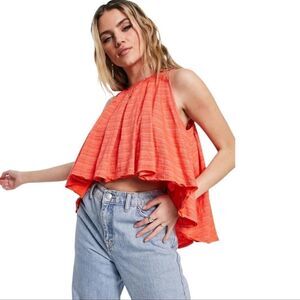 FREE PEOPLE Turn it up Stripes High Low Tank Top In Scarlet.Size S